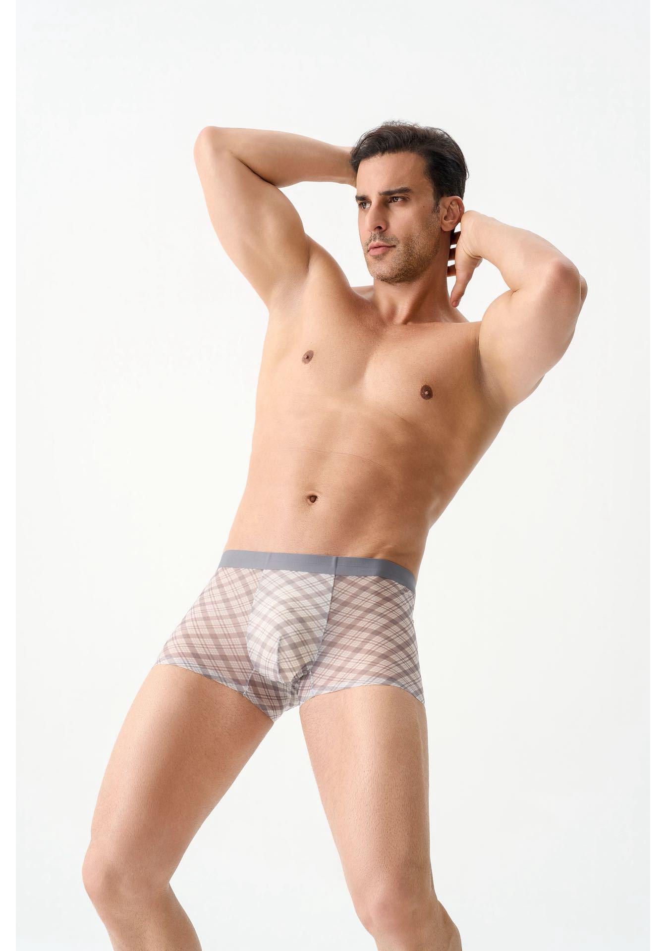 2026 Starry Plaid Men s Boxer: Antibacterial, Breathable Ice Silk with Hyaluronic Acid