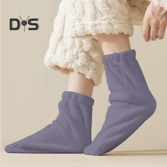 1 Pair Sleeping Socks Solid Color Double-Sided Fleece Women Socks High Elasticity Breathable Warm Sock Liners