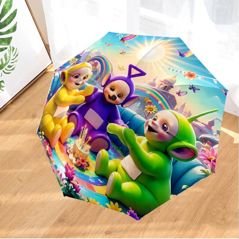 Tele-tubbies Celebration Umbrella Folding Umbrella, Automatic Umbrella 8-Frame for Travel, Camping Use Gift for Halloween Christmas
