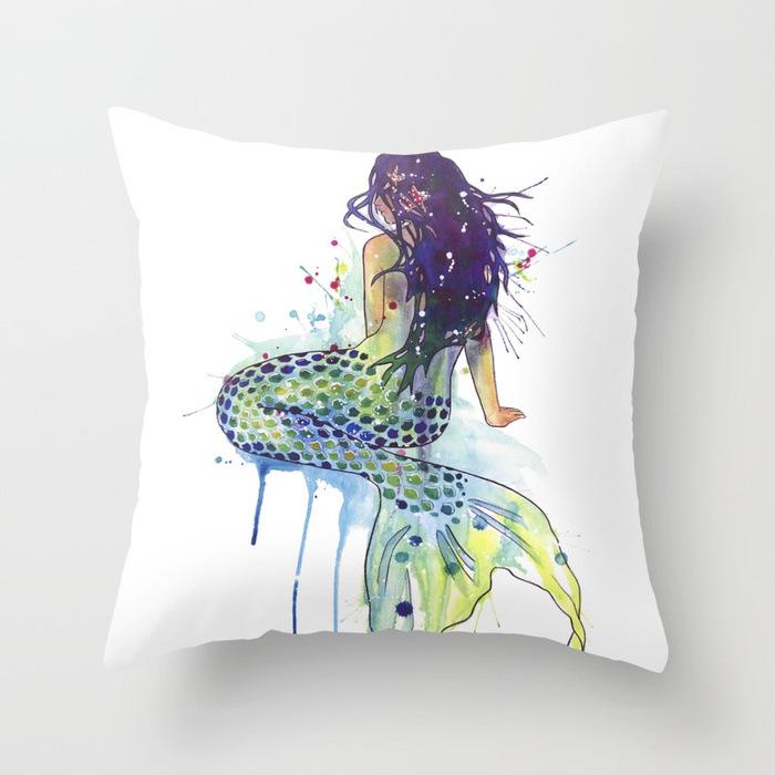 Ocean Mermaid Pattern Polyester Pillow Cover Sofa Office Car Cushion Cover Warm