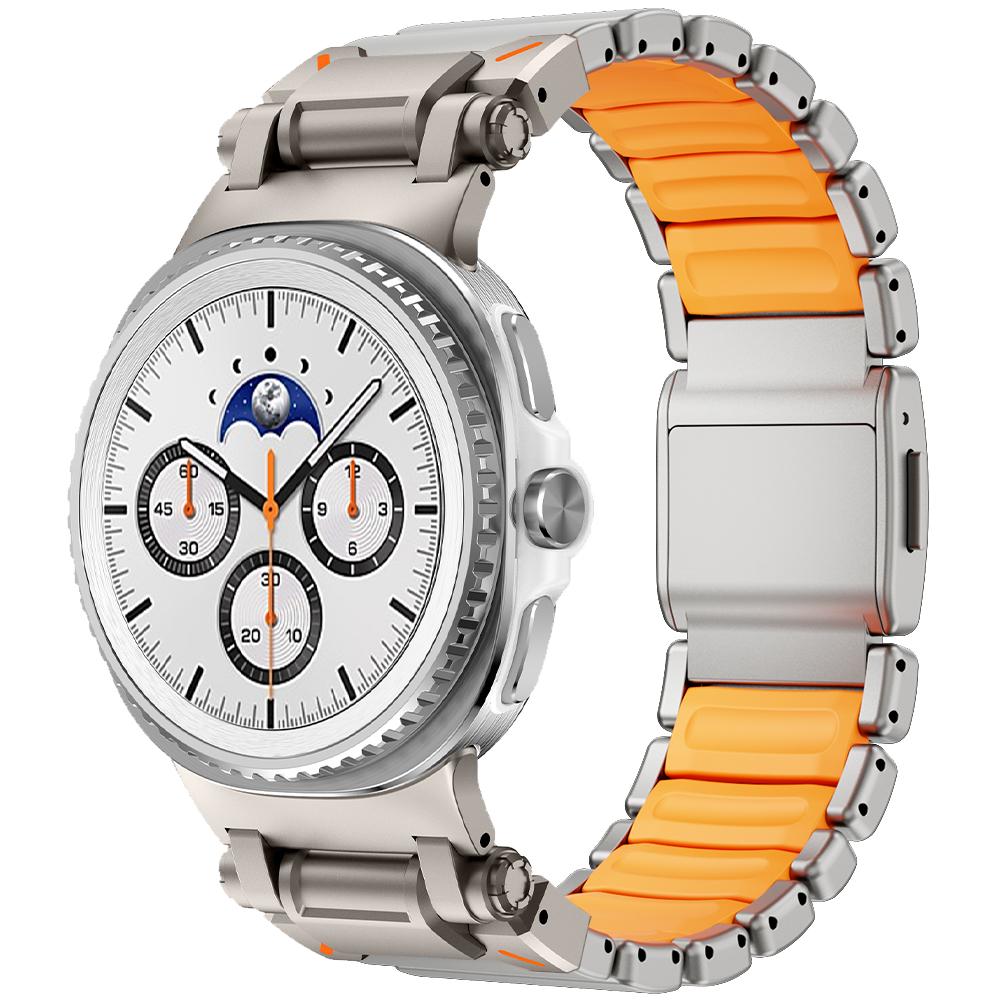 Luxury Titanium+Silicone Strap for Samsung Galaxy Watch 8 Classic 46mm 8 44/40mm Metal Men Band for Galaxy Watch Ultra 2025 47mm