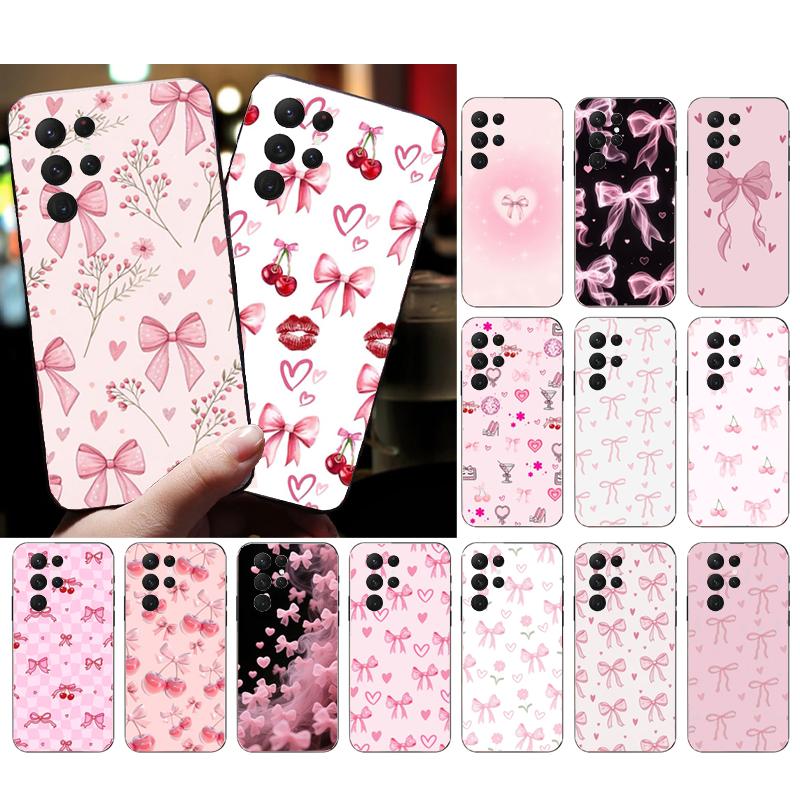 Phone Case For Samsung Galaxy S26 S25 S24 S23 S22 Ultra S23 S22 S25 Plus S24FE S23FE S26Edge Cute Pink Heart Bow