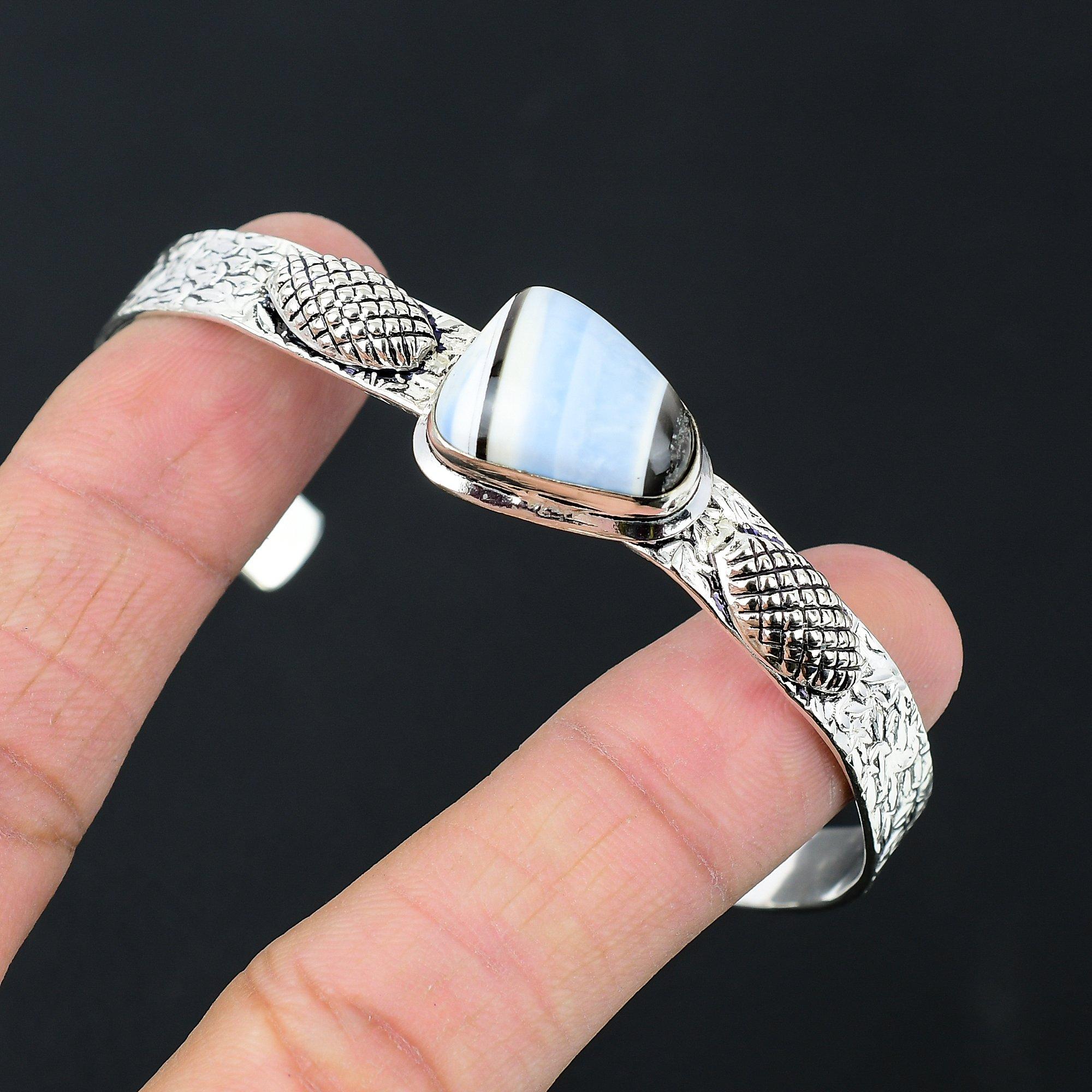 

Friendship Day Sale 925 Silver Owyhee Blue Opal Gemstone Wedding Bangle Jewelry Adjustable