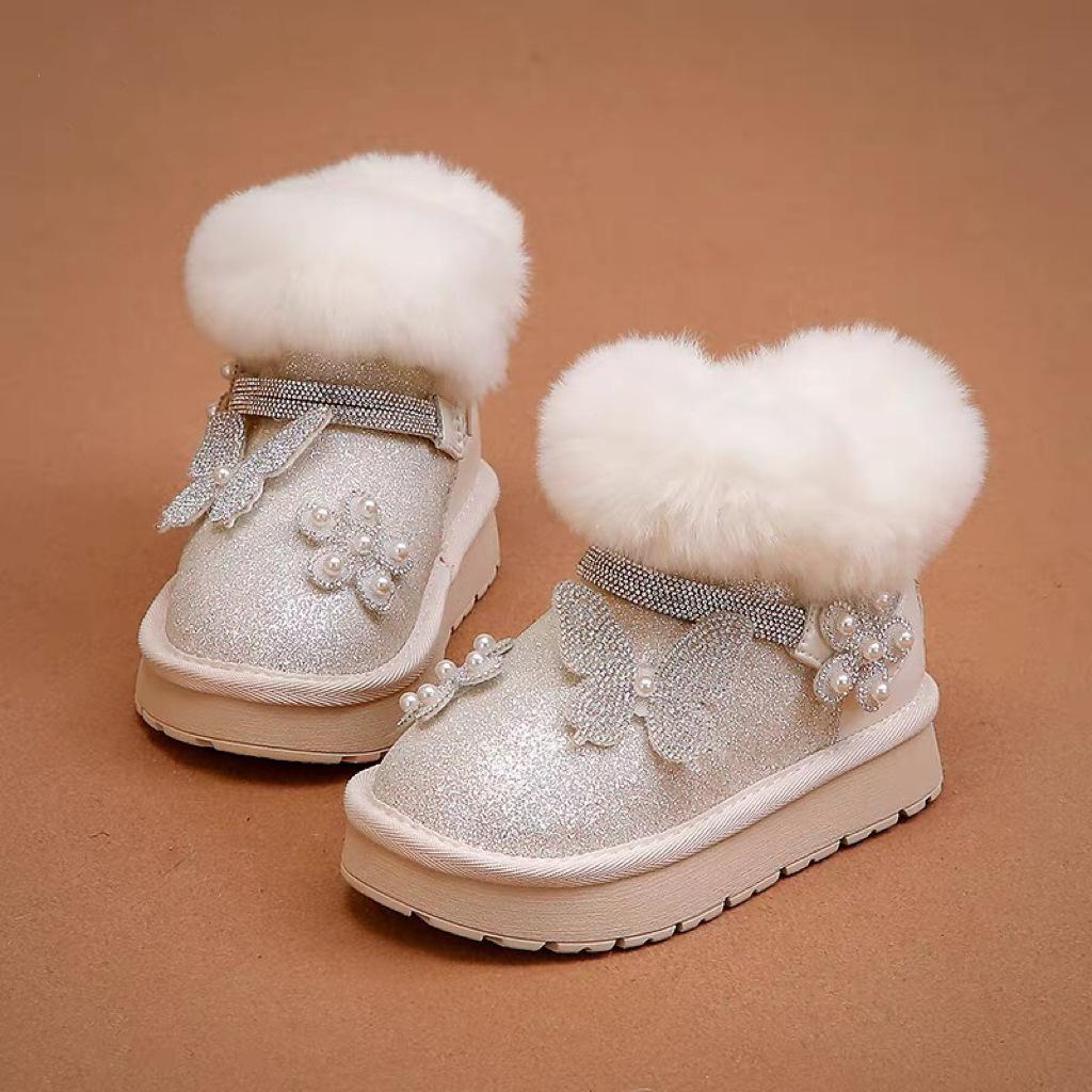 Children's Warm Snow Boots Baby Thick Velvet Crystal Boots Little Girl Thick Cotton Shoes