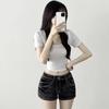 Spicy Girl Korean Low-Rise Gray Denim Y2K Hip-Hugging Hot Pants
