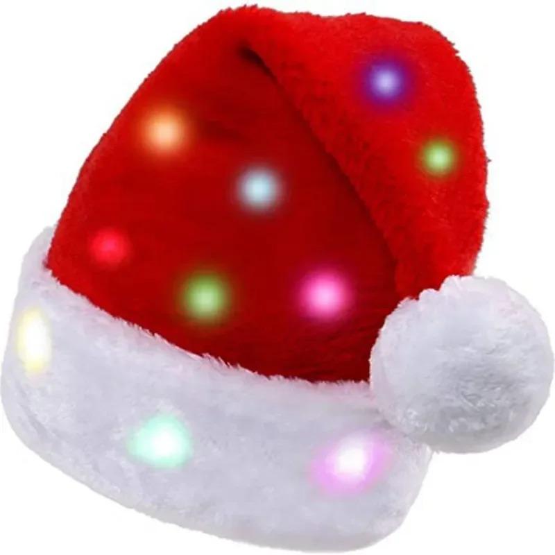 Adults Kids Christmas LED Light Hats Non-woven Fabric Santa Claus Xmas Hats Cap Merry Christmas New Year Party Decoration Gifts