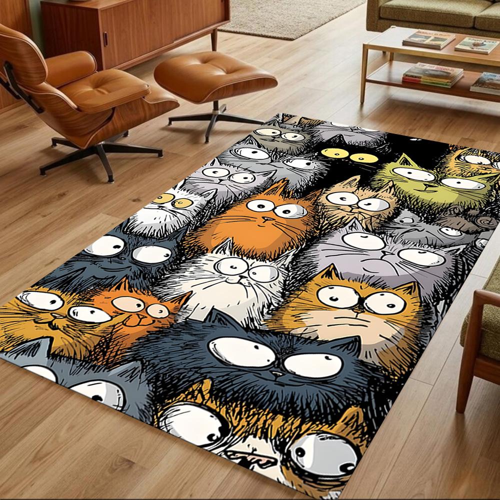 Cute Cat Square Carpet Rug Non-slip Rug for Living Room, Bedroom, Study Room, Hallway Decoration, Perfect for Home Decoration or Holiday Gifts