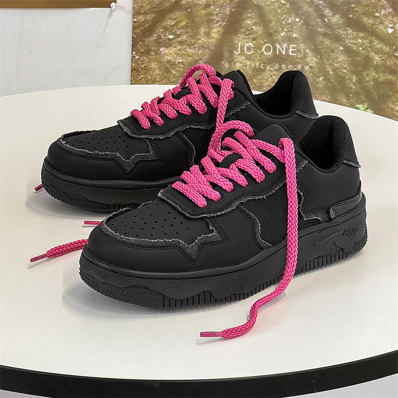 

2025 осень и зима новые однотонные низкие спортивные туфли для скейтбординга Darth Vader повседневная обувь пара толстой подошвы увеличивающие рост туфли для скейтбординга Female size 36 чёрный