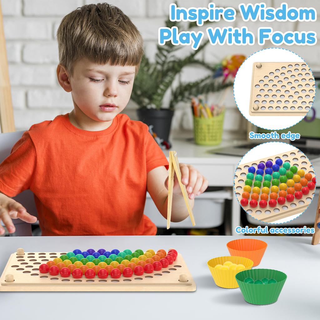 Wooden Peg Board Bead Game Toy Toddler Montessori Toys Baby Stacking Matching Counting Color Sorting Game Early Education Toys