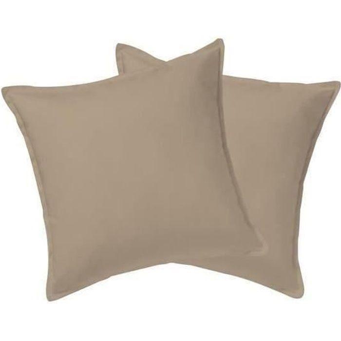 Taie d'oreiller 60x60cm - TAUPE CLAIR 100% coton 57 / fils