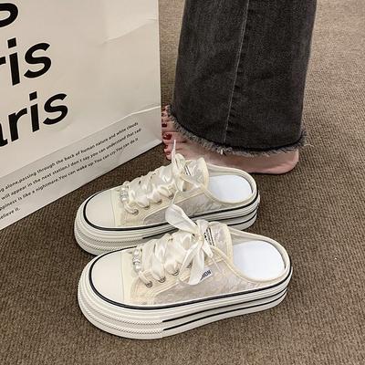 Baotou Half Slippers Women's Summer Wear New One-pedal Little White Shoes Versatile Breathable Fashion Thick-soled Cool Slippers