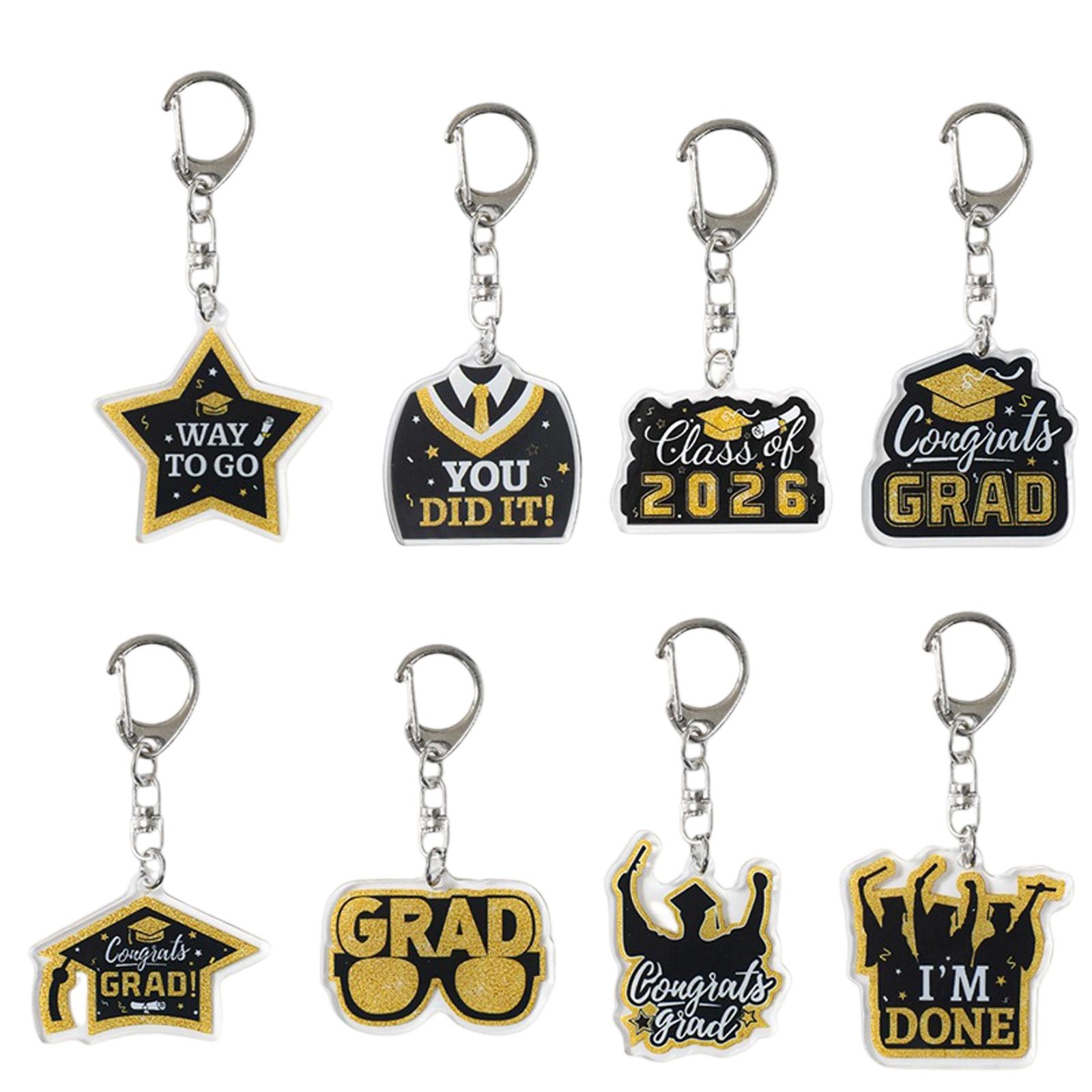 Graduation Season Double Sided Acrylic Keychain Set for Backpack and Party Favors with Graduation Cap and Inspirational Text for Students and Teachers one size