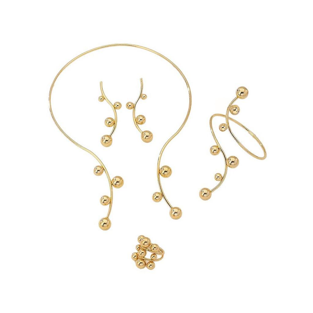 Women‘s Jewelry Set: Gold Alloy Necklace + Earrings + Ring + Bracelet, Cool Minimalist Metal Style, for Banquet & Commute, Women‘s Gift