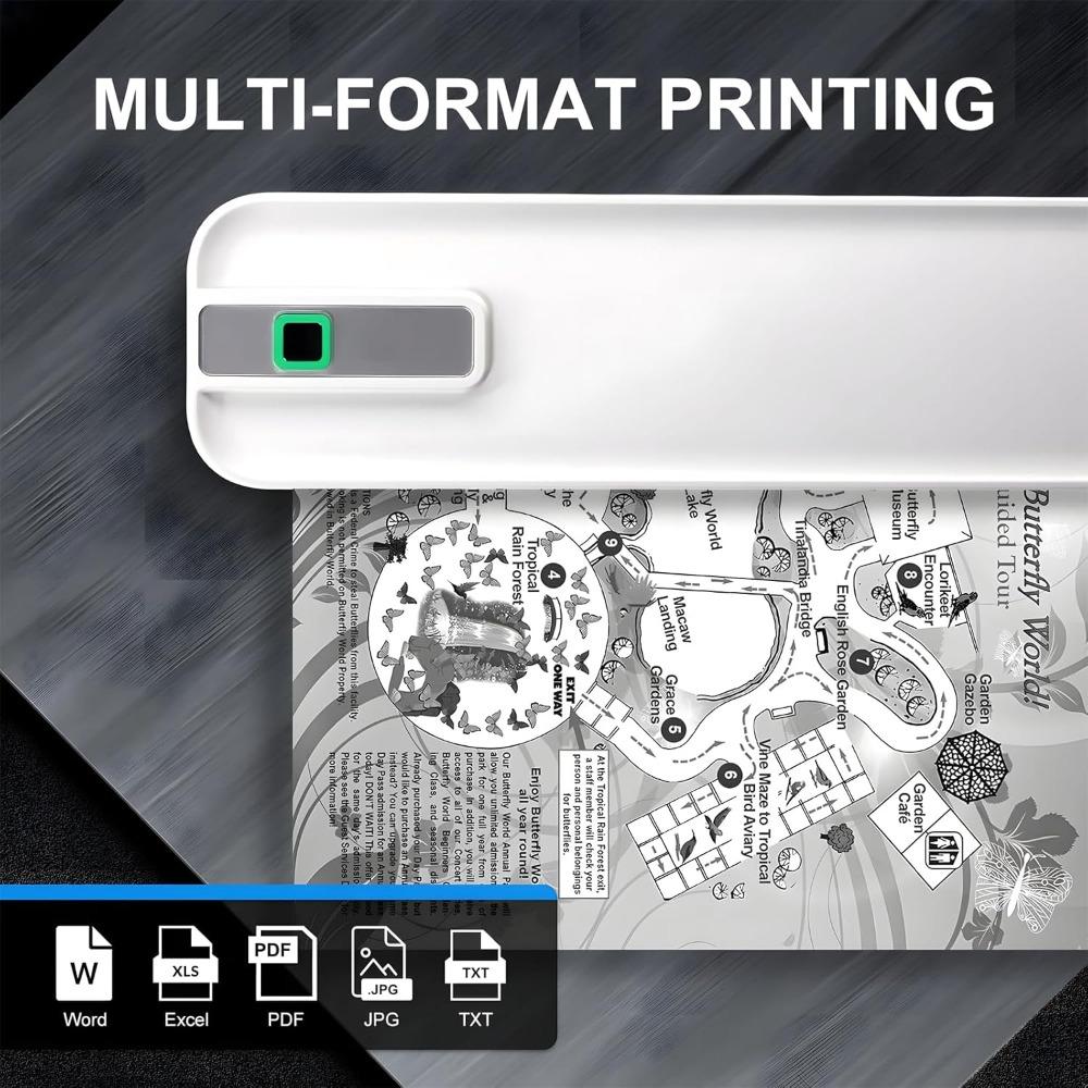 Portable wireless travel printer, portable Bluetooth thermal printer, small inkless thermal printer