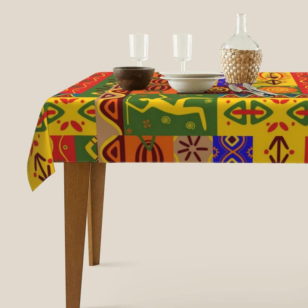 African Tribal Print Rectangle Tablecloth Holiday Party Decoration Washable Farmhouse Kitchen Table Cloth for Dining Party Decor