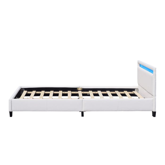 Angel - Solide et Confortable Lit 140x200 avec Sommier Tte de Lit avec Eclairage LED Couleur BLANC Pieds en