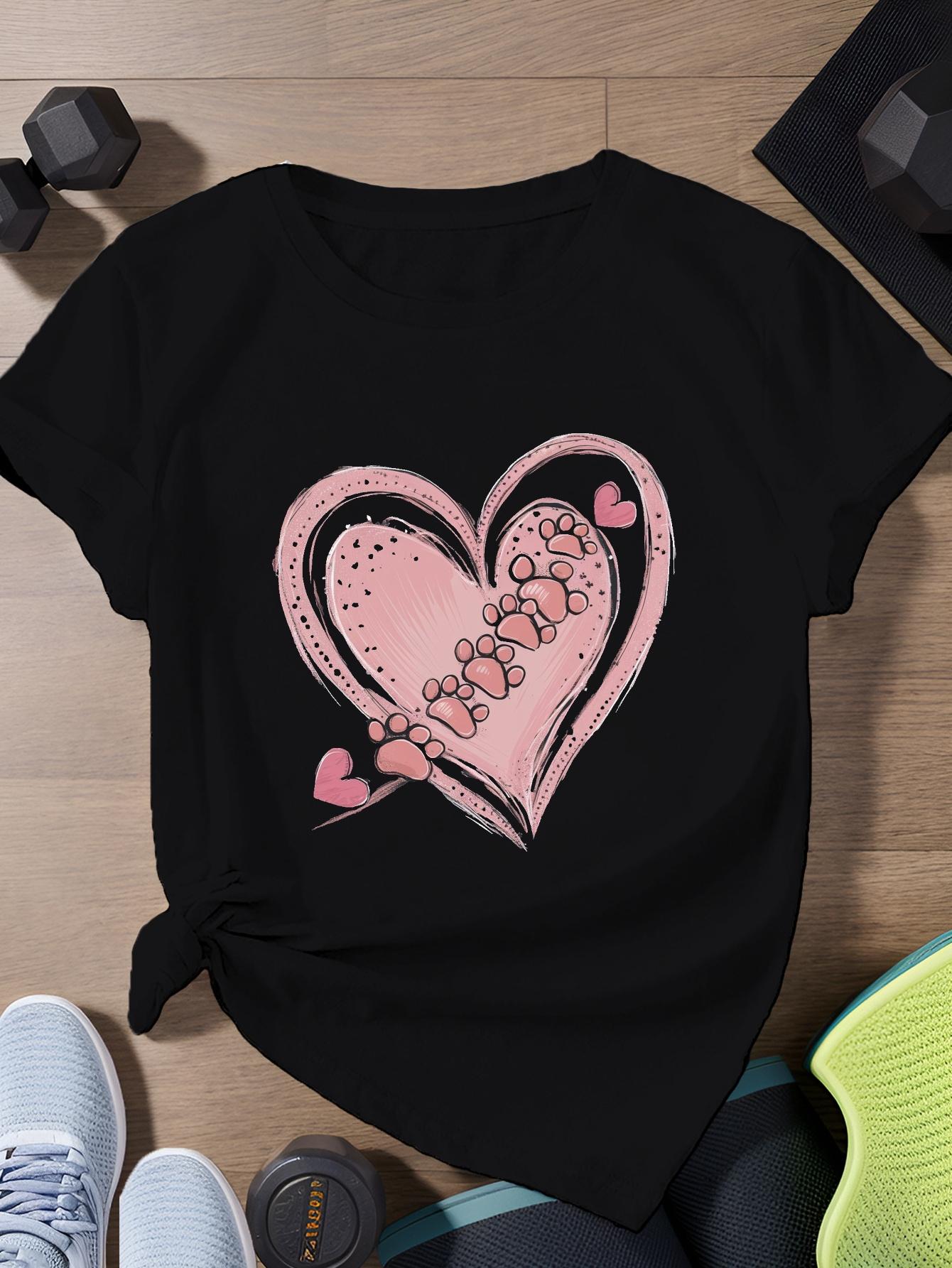 Heart with Paw Prints Womens Sports Sleeve TShirt Harajuku Sleeve Casual Tshirt Clothing Street Tops Tees Aesthetic Clothes S