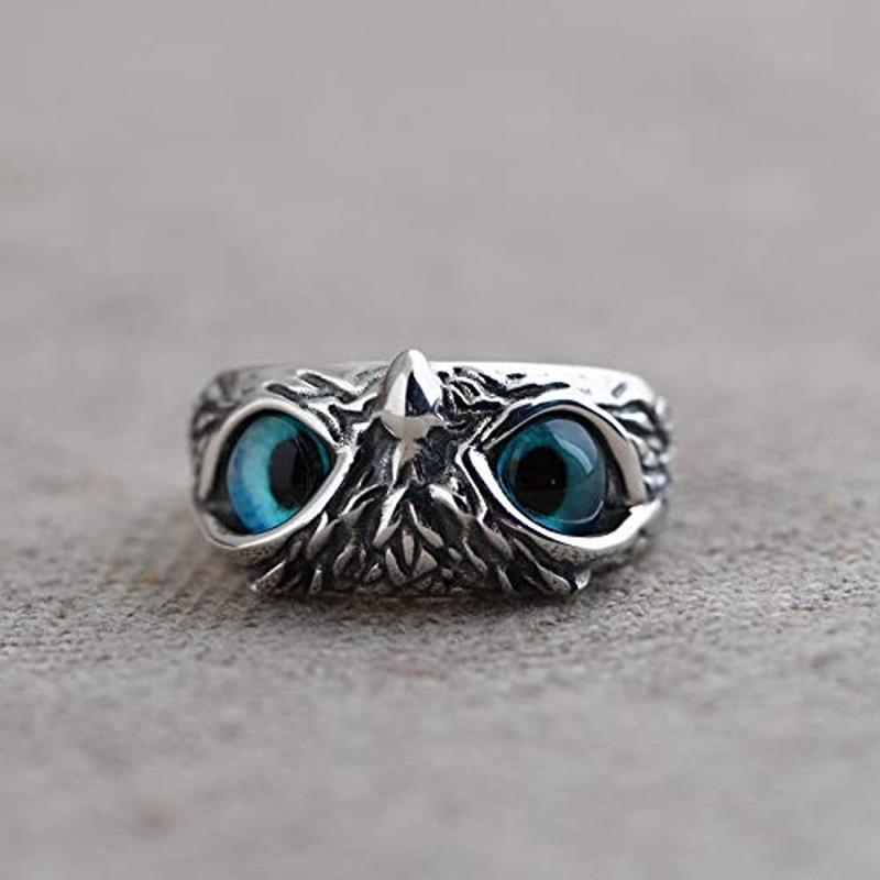 Retro Blue Eyes Owl Adjustable Ring for Women