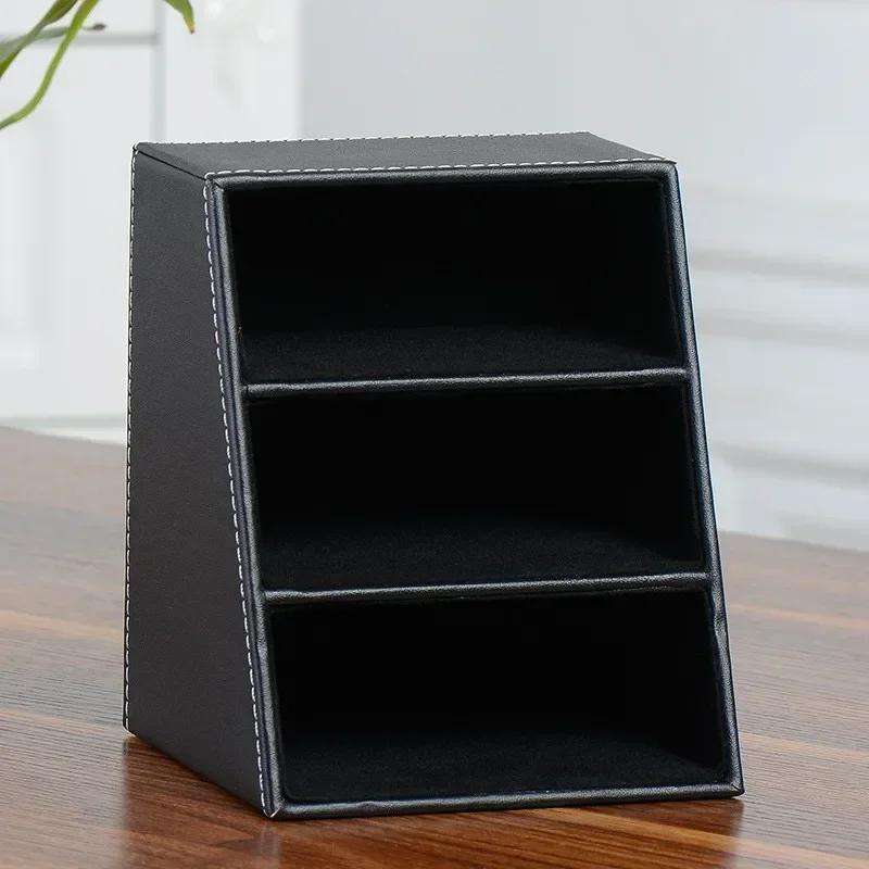 PU Leather Remote Control Storage Box Desktop Organizer with Dividers Cosmetics & Jewelry Display Stand Desktop Storage Decor