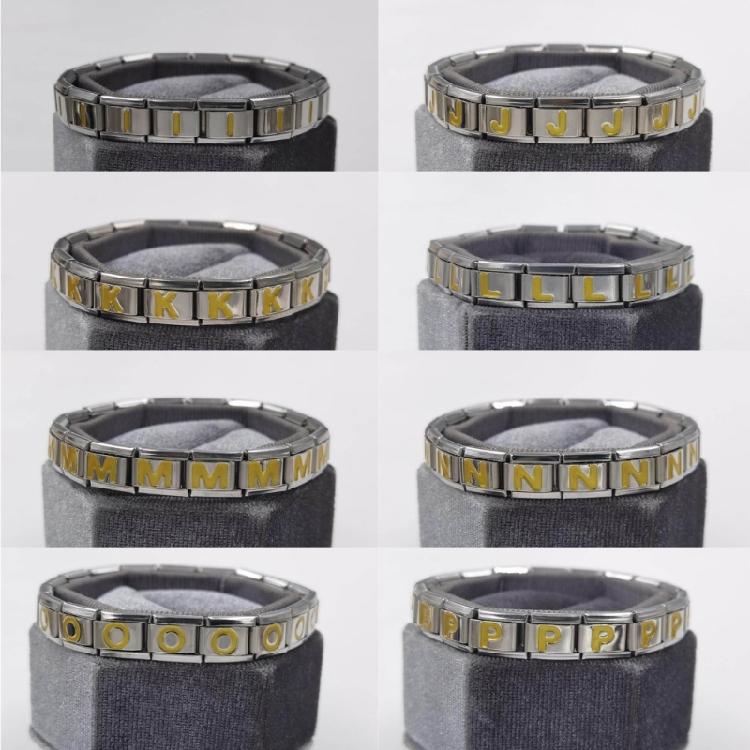 Italian Jewelry Charm Link Vintage Square Letter Beads Stainless Steel Material