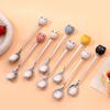 1Pc Cartoon Cat Handle Spoon - Stainless Steel Ceramic Long Spoon Coffee Dessert Ice Cream Stirring Kitchen Flatware Tool4