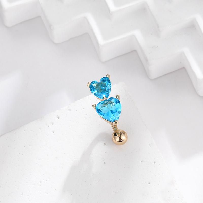 Navel Piercings Heart Rhinestone Belly Rings Stainless Steel Sexy Beach Accessories синий