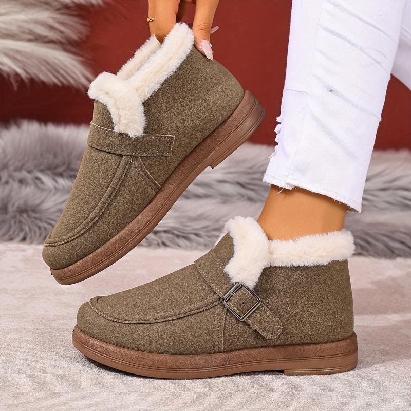 Women's Winter Boots - Slip-On Warm Shoes with Cushioned Insole, Brown & Fluffy Interior Lining - Non-Slip PVC Outsole for Cold Weather
