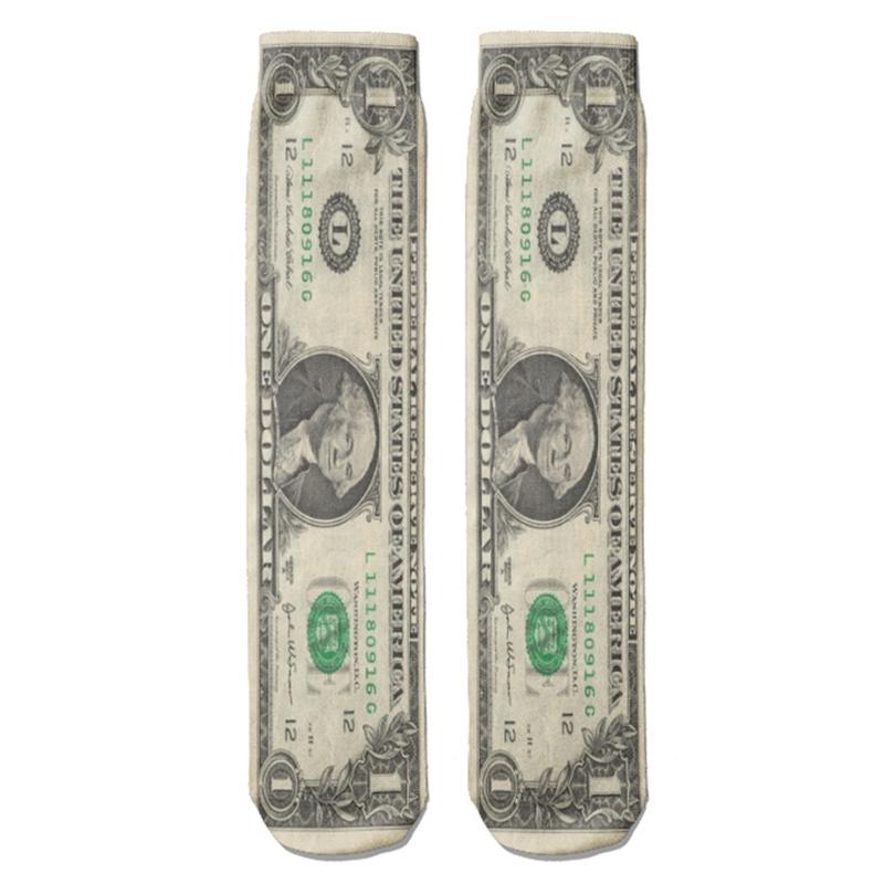 Unisex Adult Funny 3D Print Dollar Money Pattern Middle Calf Socks Athletic Novelty Middle Tube Socks Creative Gift