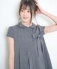 ILLIGO Ribbon Pleated Short Sleeve Blouse Gray