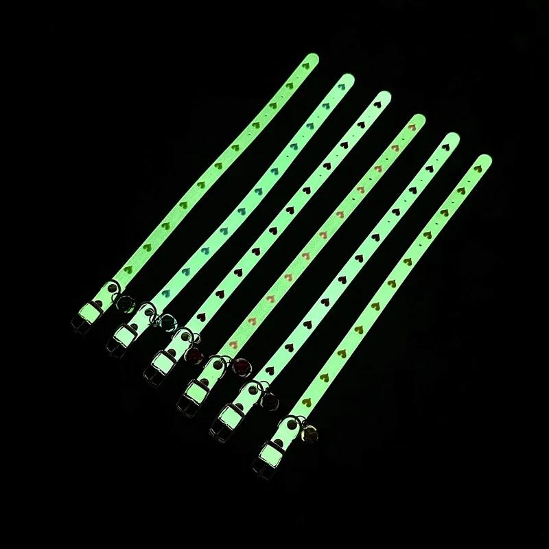 Luminous Cat Necklace Glowing Small Dog Cat Collar Anti-Loss Fluorescent Silicone Cat Bell Collar Neck Ring Pet Cat Accessories