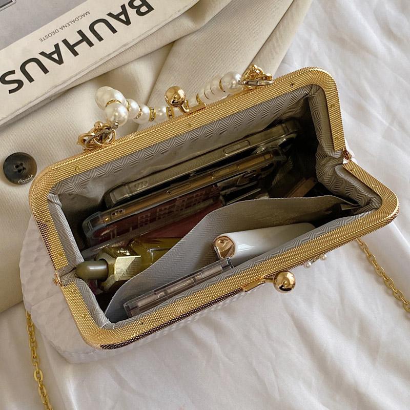 Luxus Umhängetaschen für Damen Weiß Gold Silber Perle Abendclutch Kette Muschel Clip Partytaschen Designer