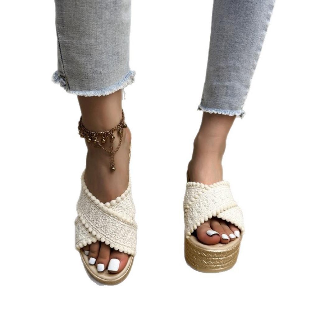 Fashion Women's Thick Sole Chunky Platform Slippers Cross Band Decor Wedges Sandals for Woman Summer Plus Size Comfort Non Slip Slides