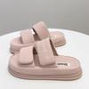 Leather Step On Shit Feeling Velcro Platform Bread Slippers Women's Wear 2025 Summer New Fashion Casual Beach Shoes