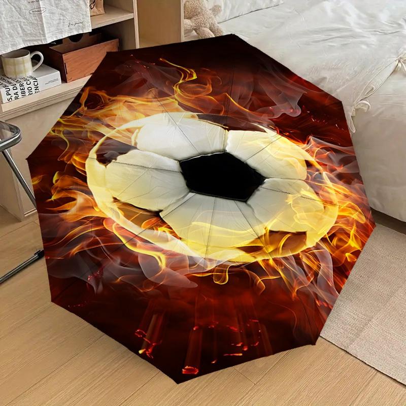 1 Stück Fußball, Feuer Automatisches Öffnen/Schließen Regenschirm mit Winddicht, 8-Rippen Stabiles Dach, Langlebige Rippen, Modisches Design1325A