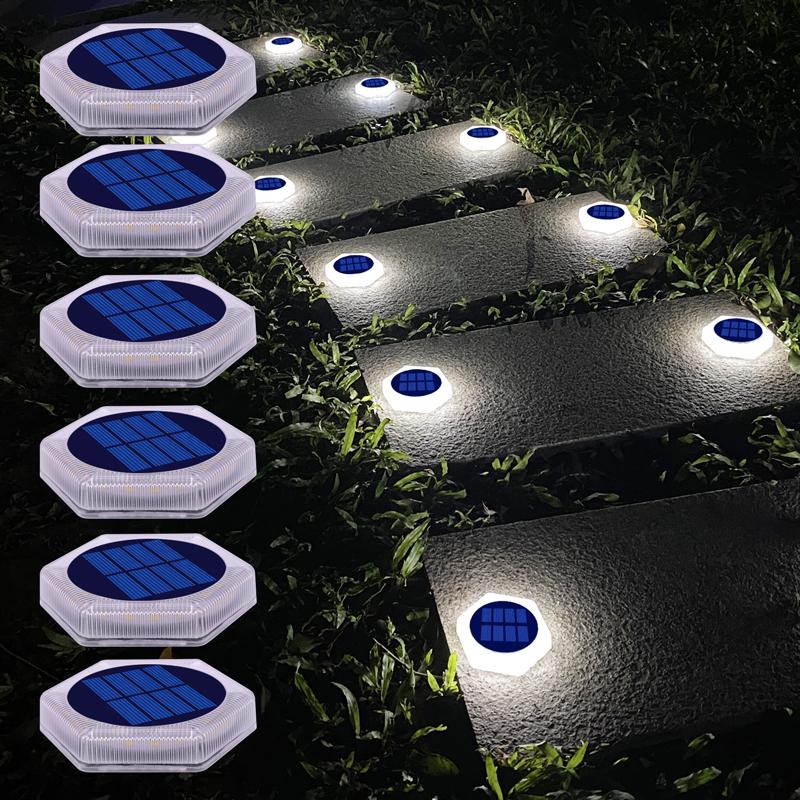 6 Pack Solar Driveway Lights Outdoor IP68 Waterproof Blue Deck Step Lights Solar Stair Lights Stick On Dock Garage Pool Fence