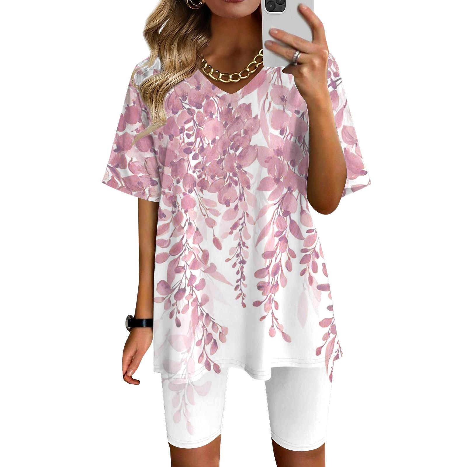 

Женская одежда для дома, комплект из двух предметов для женщин, летняя футболка с v-образным вырезом, топы, шорты, спортивный спортивный костюм для тренировок XXL розовый