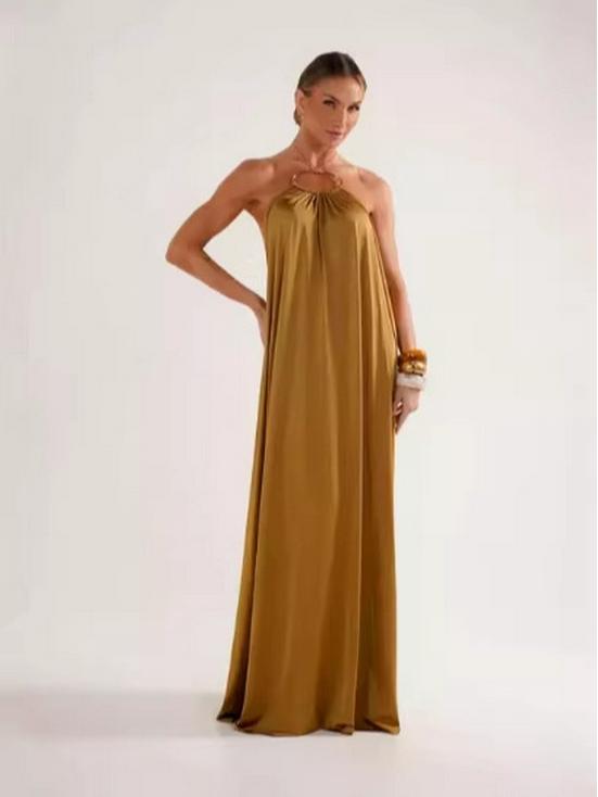 Elegant 2026 European and American Women's Open-Back Halter Beach Dress