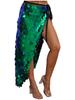 Festival- und Bühnentanzrock für Damen in den Größen S-XL: Langer Hüftwickel im Meerjungfrauenstil mit Glitzerpailletten und Schnürung am Rücken, Halloween-Outfit