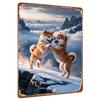 Cute Shiba Inu Playing On Snow Custom Metal Wall Art Home Decor Living Room Bedroom Gift