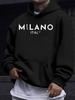 American/European Style unisex Autumn/Winter Printed Hooded Long-Sleeve Sweatshirt, MILANO Italian City Letter Print Hooded Sweatshirt, Simple and Cle