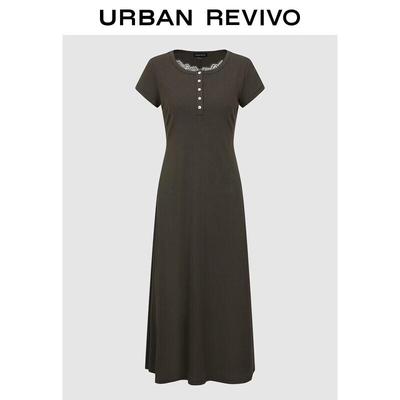 UR 2026 Women's Casual Lace Trim Half-Placket Dress