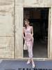 French Floral Print Dress, Spring/Summer 2026 – Elegant, Waist-Cinching, Slim-Fitting, Long Skirt.
