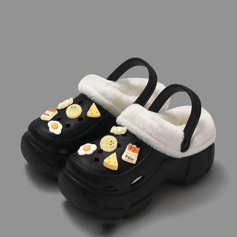 Plus Velvet Cotton Hole Shoes Women's Autumn and Winter Inner Liner Outer Wear Increased Thick-soled Woolen Cotton Slippers