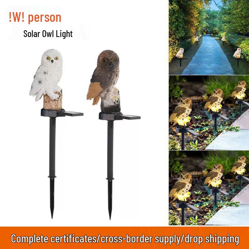 Cross-Border Solar Owl Resin Light for Garden Lawn Decor