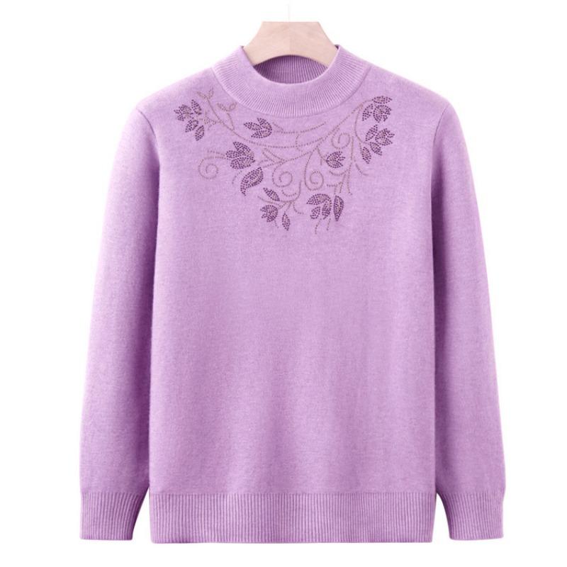 Mom's autumn and winter velvet knitted bottoming shirt, women's new sweater, grandma's semi-turtleneck thermal top