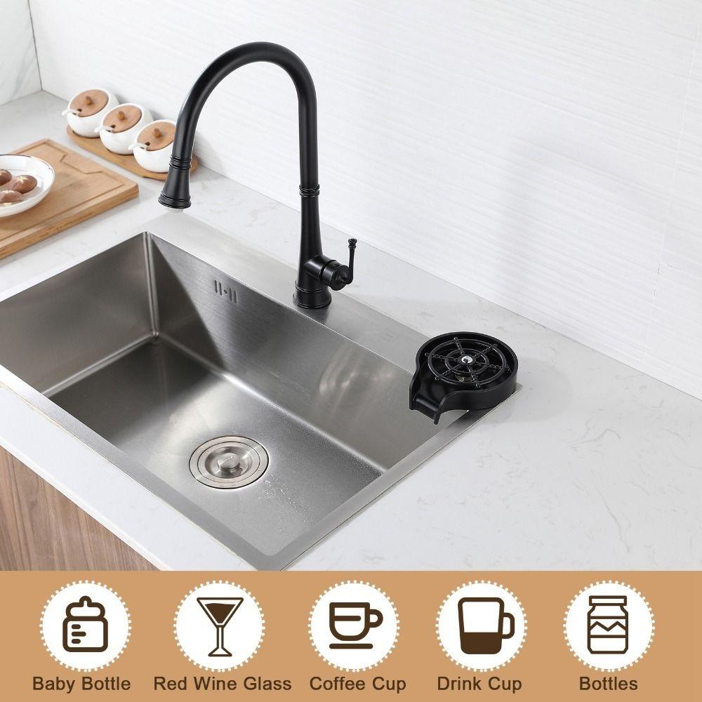 Black Silver Sink Cup Rinser High Pressure Water Bottle Washer Durable Cup Washer  Bar Use