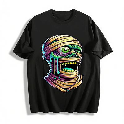 Spooky Mummy Print Trendy Cool Graphic Tee For Men Women Pure Cotton T-shirt