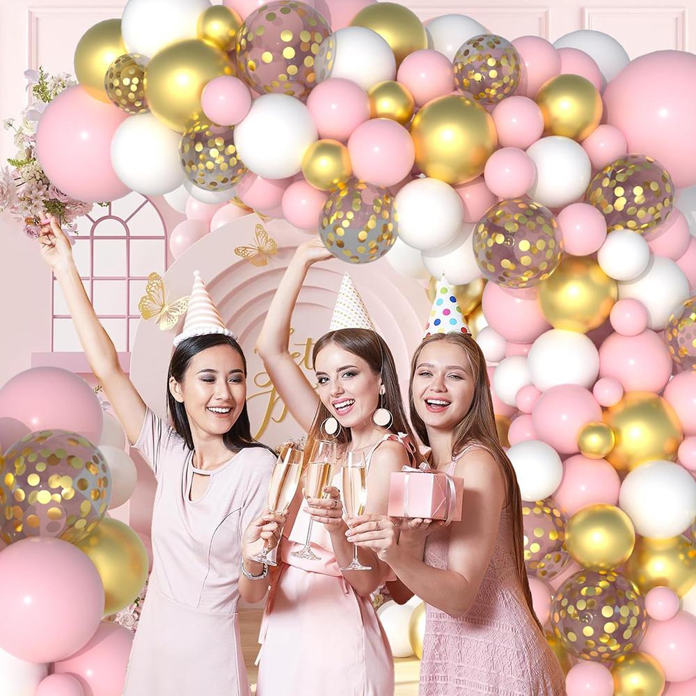 Pastel Pink Ballon Kit White Metal Gold Confetti Balloons Garland Arch Wedding Anniversary Baby Shower Birthday Party Decoration