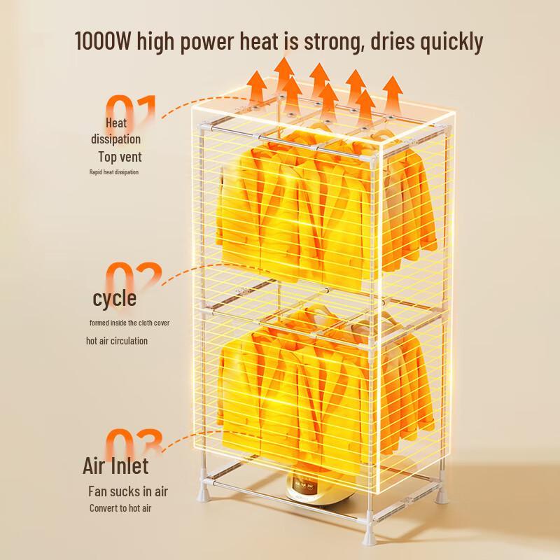 AUX 1000W Přenosná sušička prádla s 7,5h časovačem