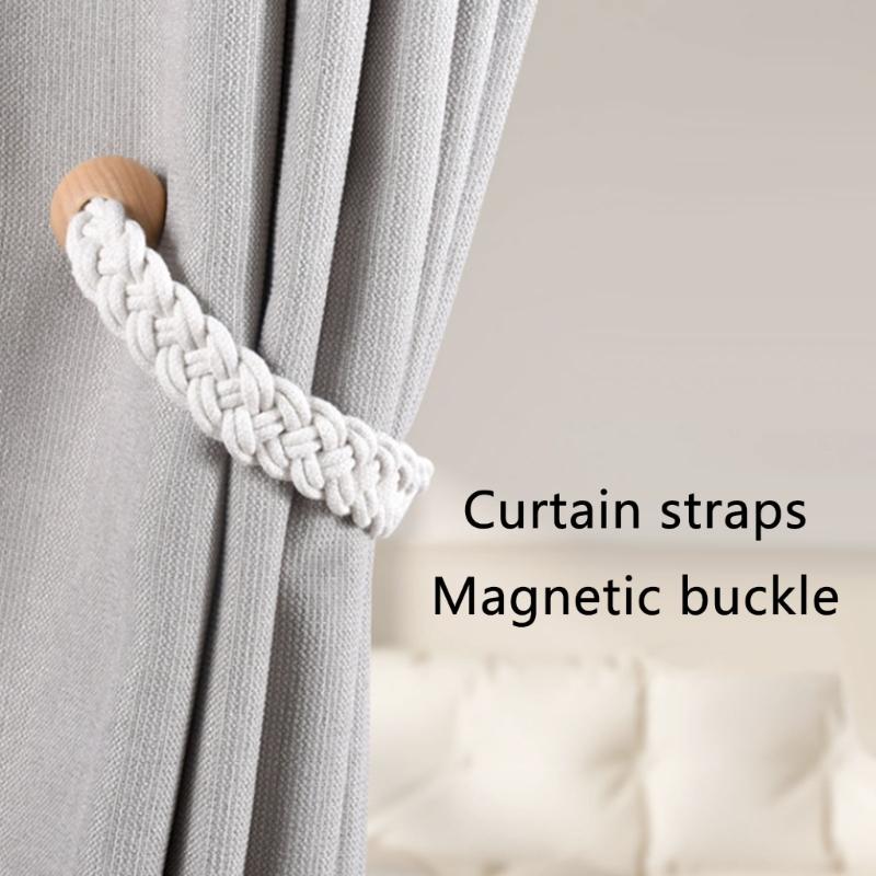2Pack Wood Magnetic Curtain Tiebacks Simple Rope Curtain Holdbacks for Drapes Handmade
